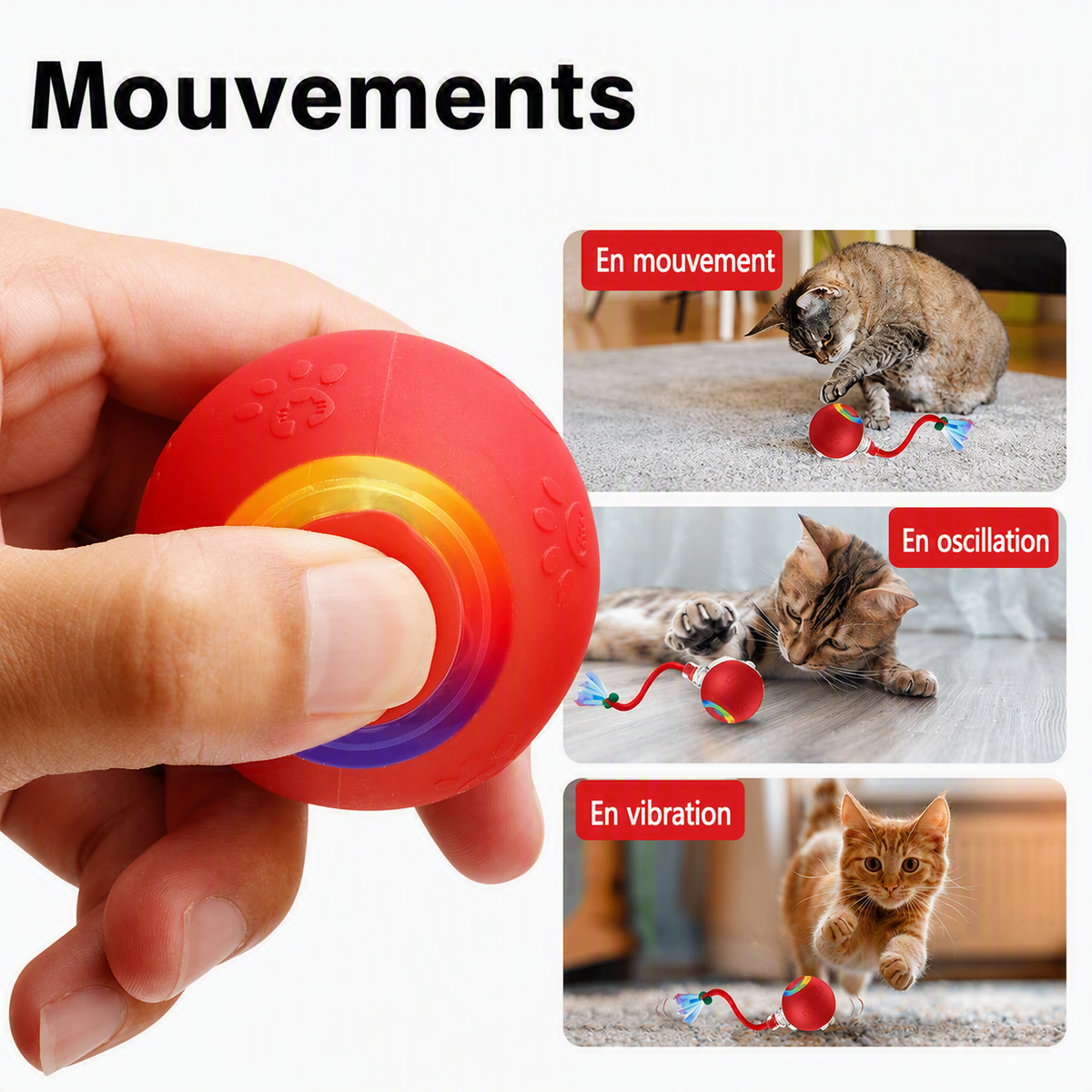 Balle Interactive pour Chat – Rotation Automatique, Rechargeable USB & Son Oiseau