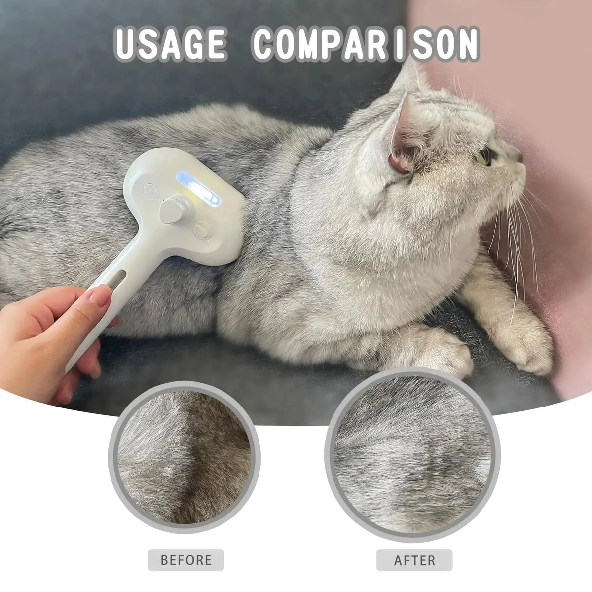 Brosse Électrique 3‑en‑1 pour Chien & Chat – Vapeur Hydratante, Massage & Anti‑Poils