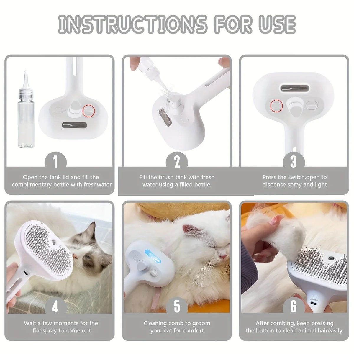 Brosse Électrique 3‑en‑1 pour Chien & Chat – Vapeur Hydratante, Massage & Anti‑Poils